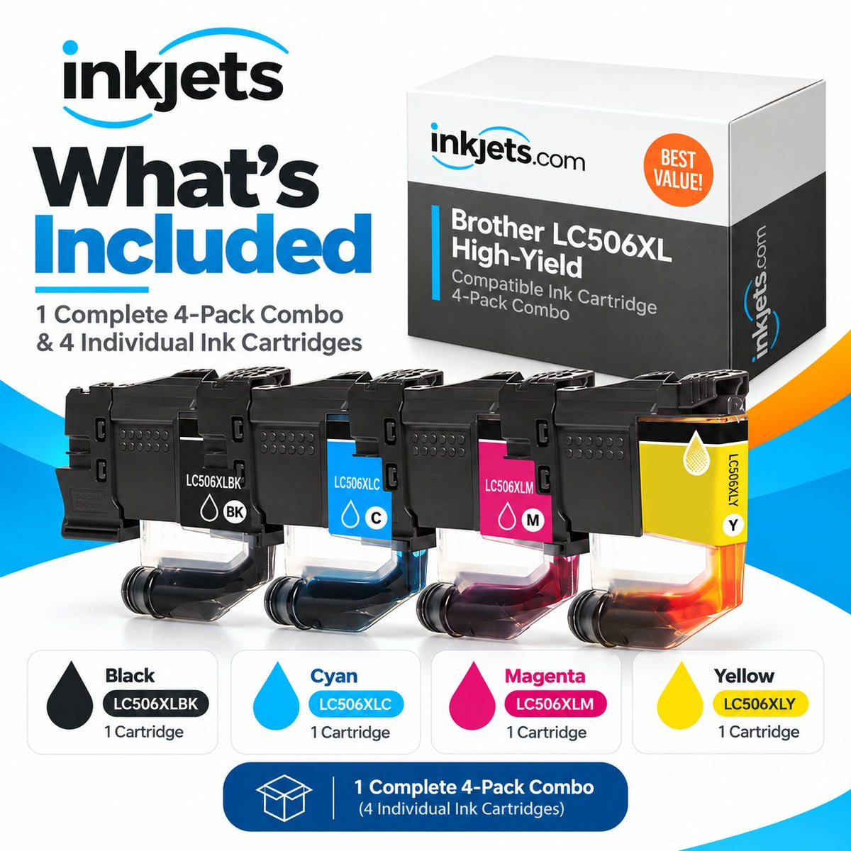 Brother LC506XL High Yield Compatible Ink Cartridge 4-Pack Combo