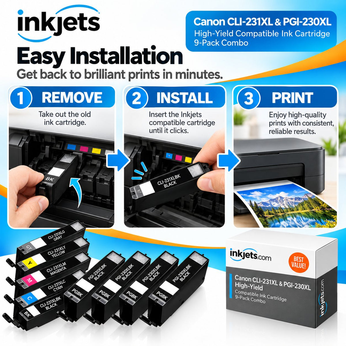Canon CLI-231XL & PGI-230XL High-Yield Compatible Ink Cartridge 9-Pack Combo