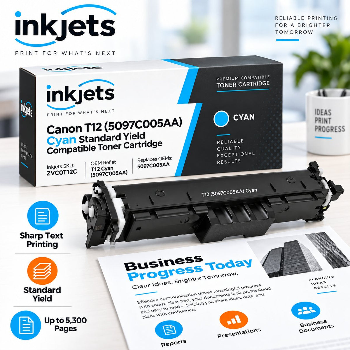 Canon T12 (5097C005AA) Cyan Standard Yield Compatible Toner Cartridge