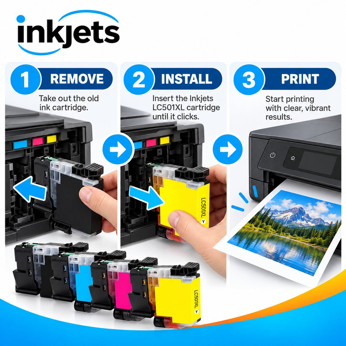 Brother LC501XL High Yield Compatible Ink Cartridge 4-Pack Combo