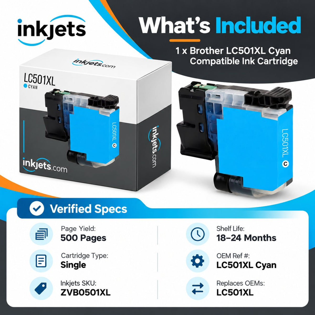 Brother LC501XLC Cyan High Yield Compatible Ink Cartridge