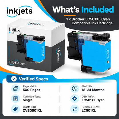 Brother LC501XLC Cyan High Yield Compatible Ink Cartridge