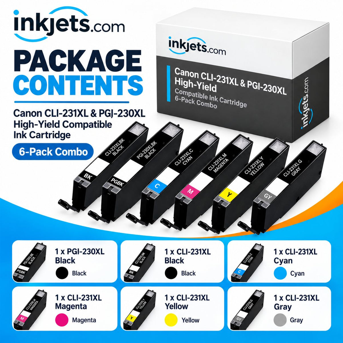 Canon CLI-231XL & PGI-230XL High-Yield Compatible Ink Cartridge 6-Pack Combo