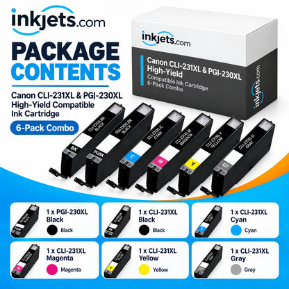 Canon CLI-231XL & PGI-230XL High-Yield Compatible Ink Cartridge 6-Pack Combo