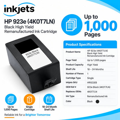 HP 923e (4K0T7LN) Black High Yield Remanufactured Ink Cartridge