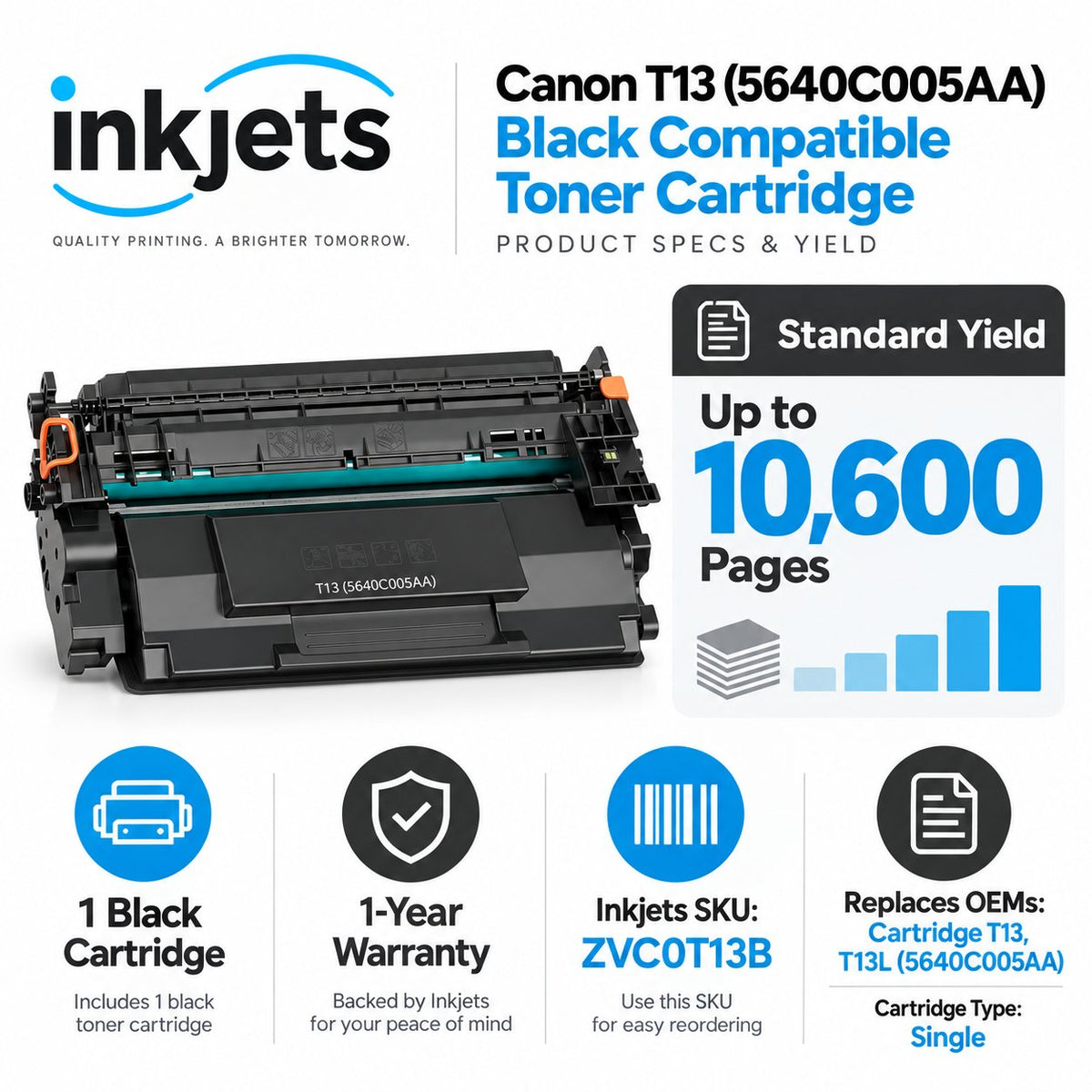Canon T13 (5640C005AA) Black Standard Yield Compatible Toner Cartridge