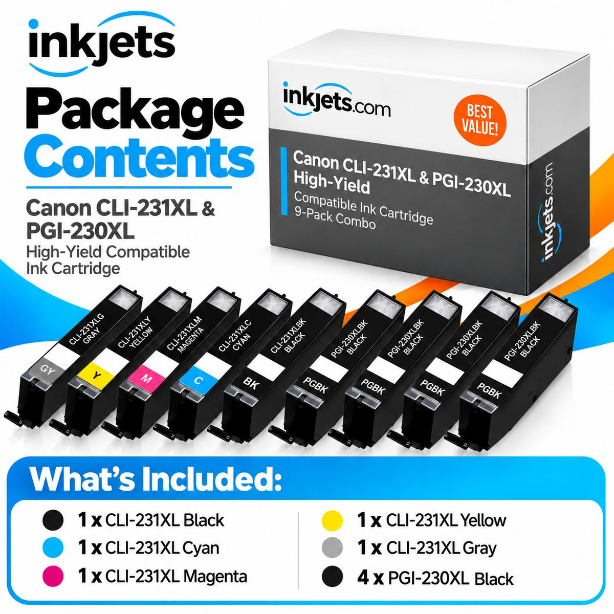 Canon CLI-231XL & PGI-230XL High-Yield Compatible Ink Cartridge 9-Pack Combo