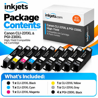 Canon CLI-231XL & PGI-230XL High-Yield Compatible Ink Cartridge 9-Pack Combo