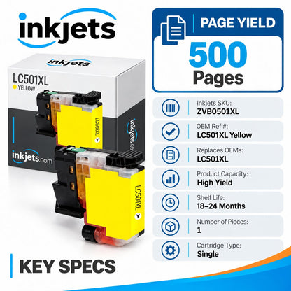 Brother LC501XLY Yellow High Yield Compatible Ink Cartridge