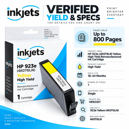 HP 923e (4K0T6LN) Yellow High Yield Remanufactured Ink Cartridge