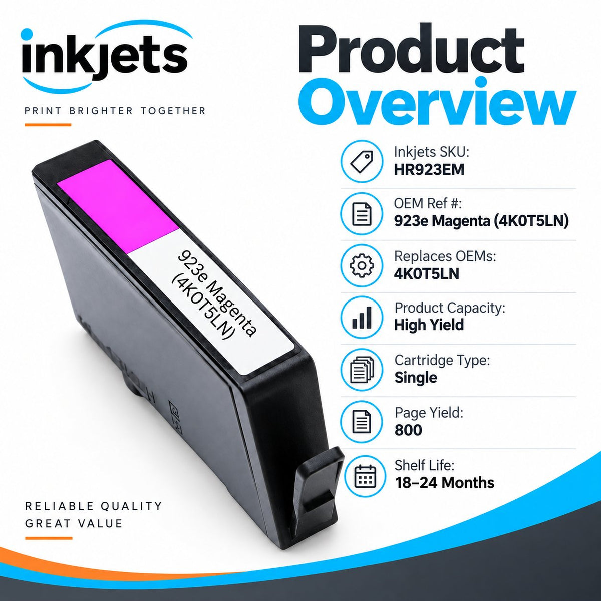 HP 923e (4K0T5LN) Magenta High Yield Remanufactured Ink Cartridge