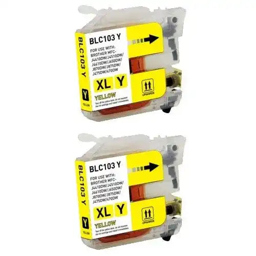 Brother LC103 / LC101 Yellow High-Yield Compatible Ink Cartridge Twin Pack