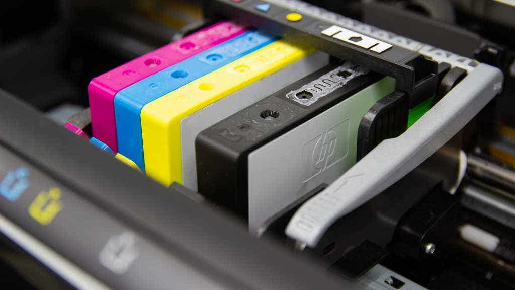 photo of ink cartridges inside a printer